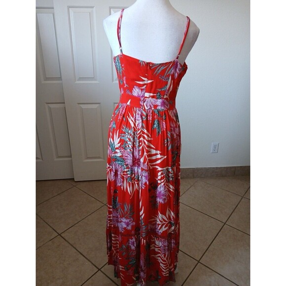 Miss Me Womens Maxi Dress Small Red Tropical Sleeveless V-Neck Hawaii Beachy - Picture 2 of 16